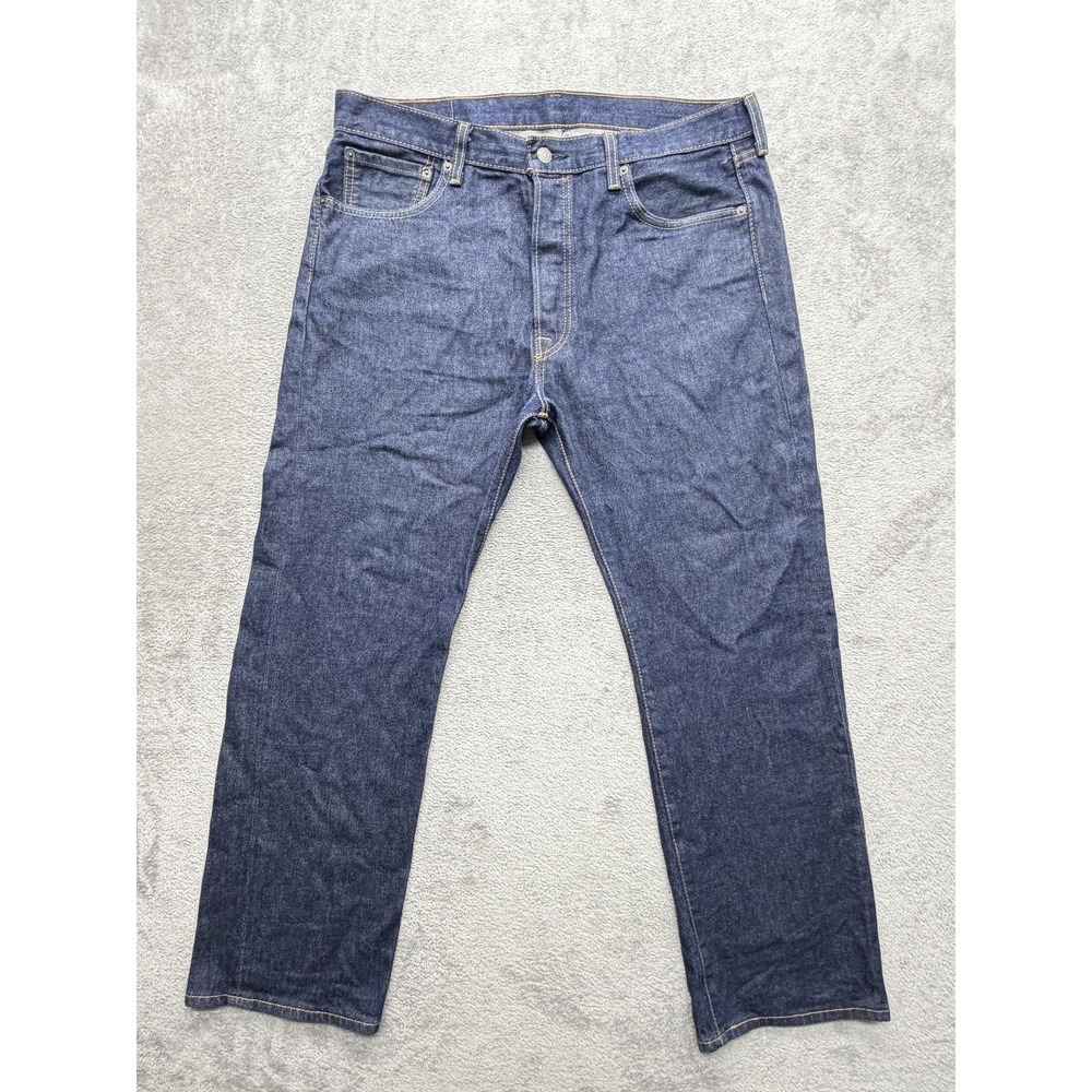 Levis 501 Jeans Mens Measured 38x29 Blue Straight Denim Button Fly Dark Wash‎